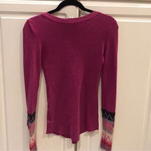 Free People Raspberry Top w/ Beautiful Embroidery on Sleeves
